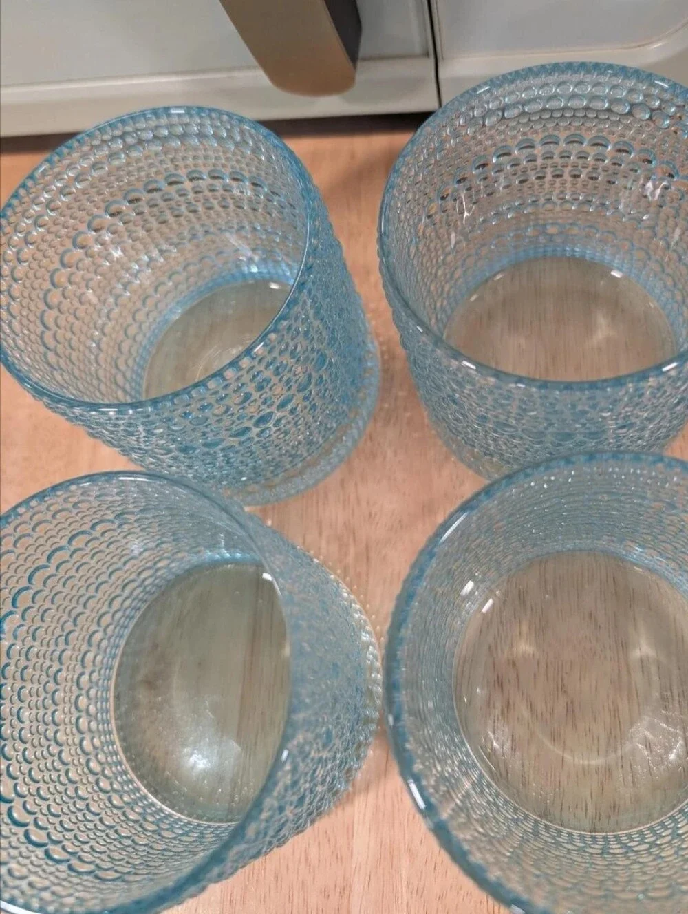 4 Blue Hobnail Drinking Glasses Old-fashioned Bar & Beverage